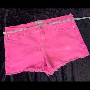 Neon pink denim cutoff shorts Torrid